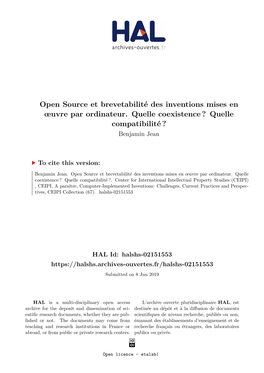 B.Jean-Open Source Et Brevetabilite Des Inventions(1)
