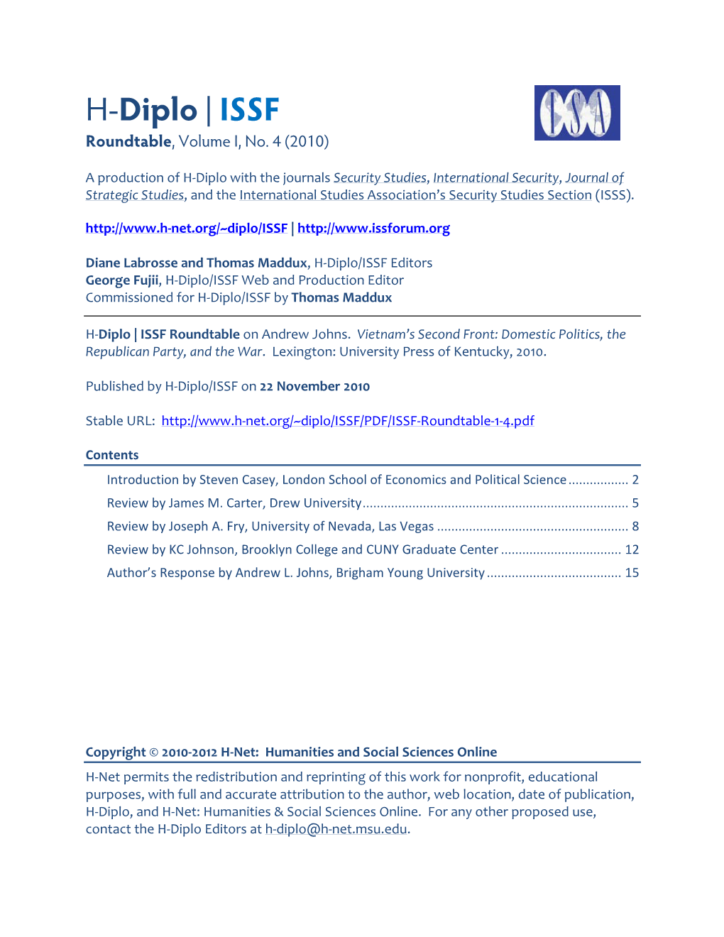 H-Diplo/ISSF Roundtable, Vol. 1, No. 4 (2010)