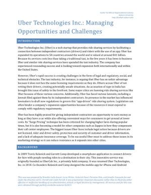 Uber Technologies Inc.: Managing Opportunities and Challenges