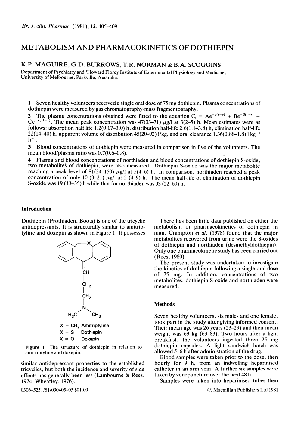 Metabolism and Pharmacokinetics of Dothiepin