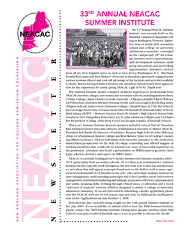Neacacnewsletter 33Rd Annual Neacac Summer Institute