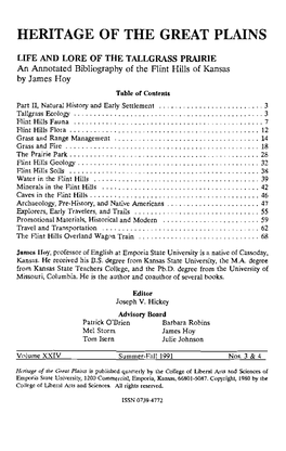 HERITAGE of the GREAT PLAINS POLICY LIFE and LORE of the TALLGRASS PRAIRIE .Wary, Rolklore, Lul, Mwiic, Or Life in ; Welcomed