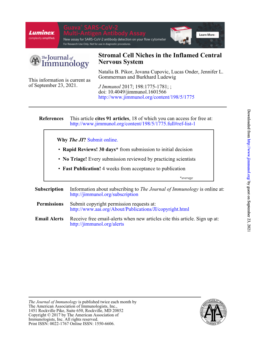 Stromal Cell Niches in the Inflamed Central Nervous System Natalia B