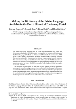 Making the Dictionary of the Frisian Language Available in the Dutch Historical Dictionary Portal