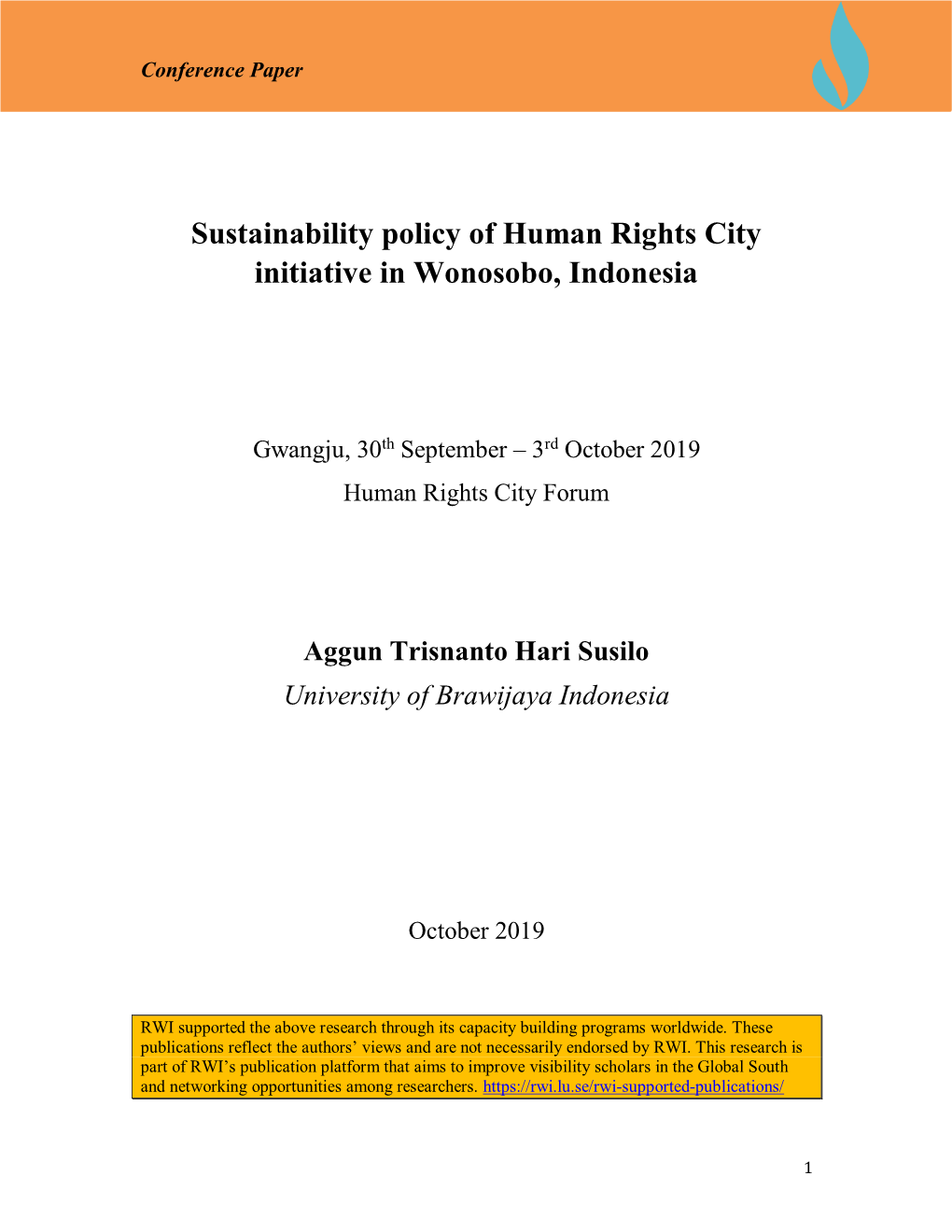 Sustainability Policy of Human Rights City Initiative in Wonosobo, Indonesia