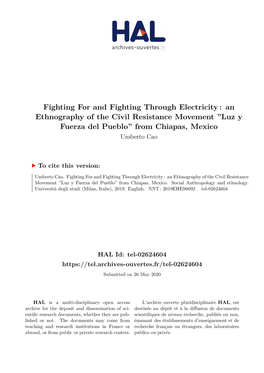 Fighting for and Fighting Through Electricity: an Ethnography of the Civil Resistance Movement ''Luz Y Fuerza Del Pueblo