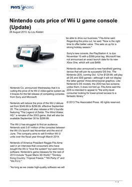 Nintendo Cuts Price of Wii U Game Console (Update) 28 August 2013, by Lou Kesten