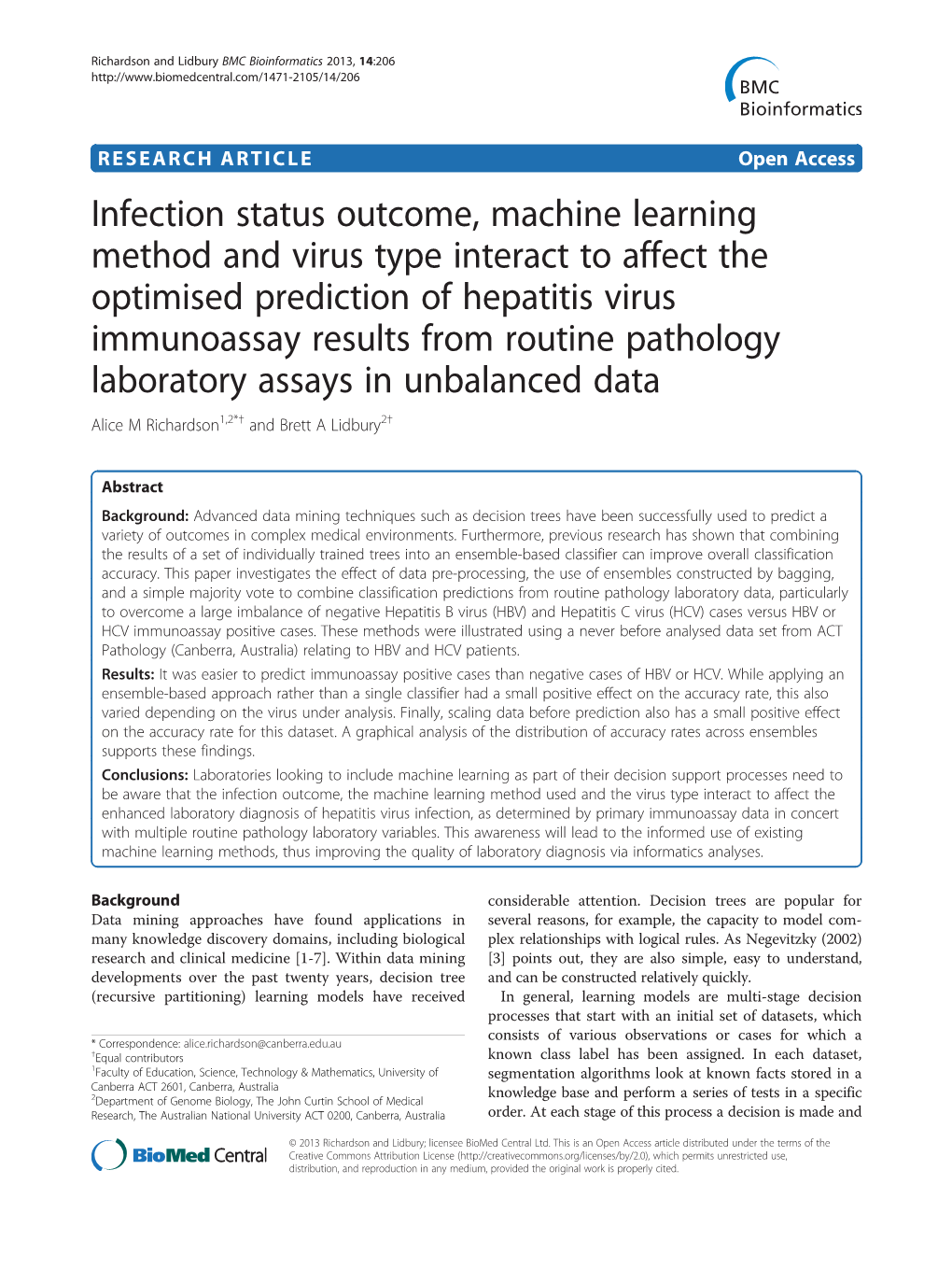 Infection Status Outcome, Machine Learning Method and Virus Type