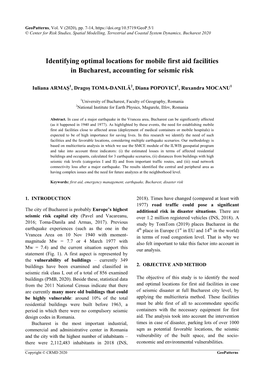 Identifying Optimal Locations for Mobile First Aid Facilities in Bucharest, Accounting for Seismic Risk