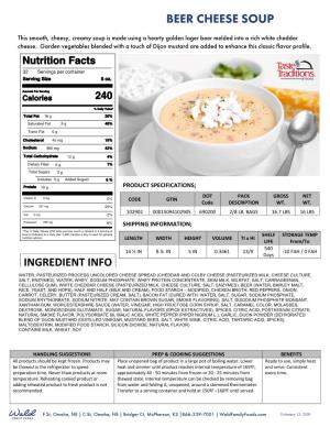 Item Fact Sheet Beer Cheese Soup
