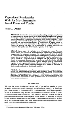 Vegetational Relationships with Air Mass Frequencies: Boreal Forest and Tundra