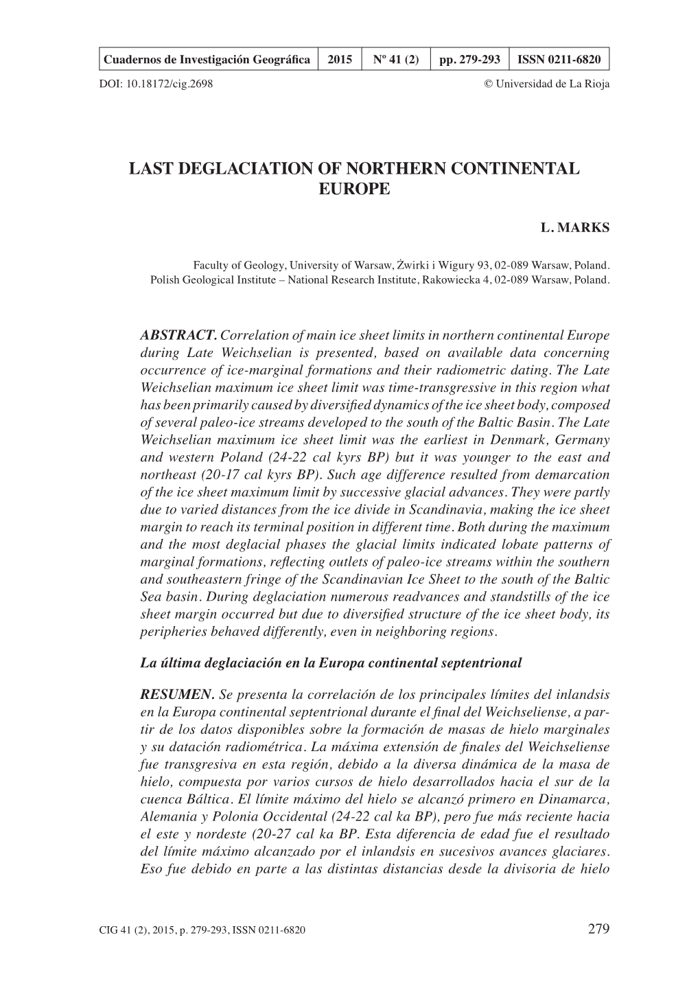 Last Deglaciation of Northern Continental Europe