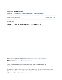 Water Current, Volume 34, No. 5. October 2002