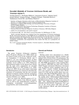 Steroidal Alkaloids of Veratrum Lobelianum Bernh. and Veratrum Nigrum L