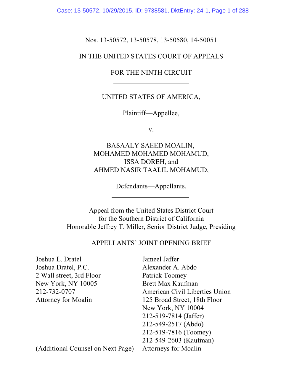 Case: 13-50572, 10/29/2015, ID: 9738581, Dktentry: 24-1, Page 1 of 288