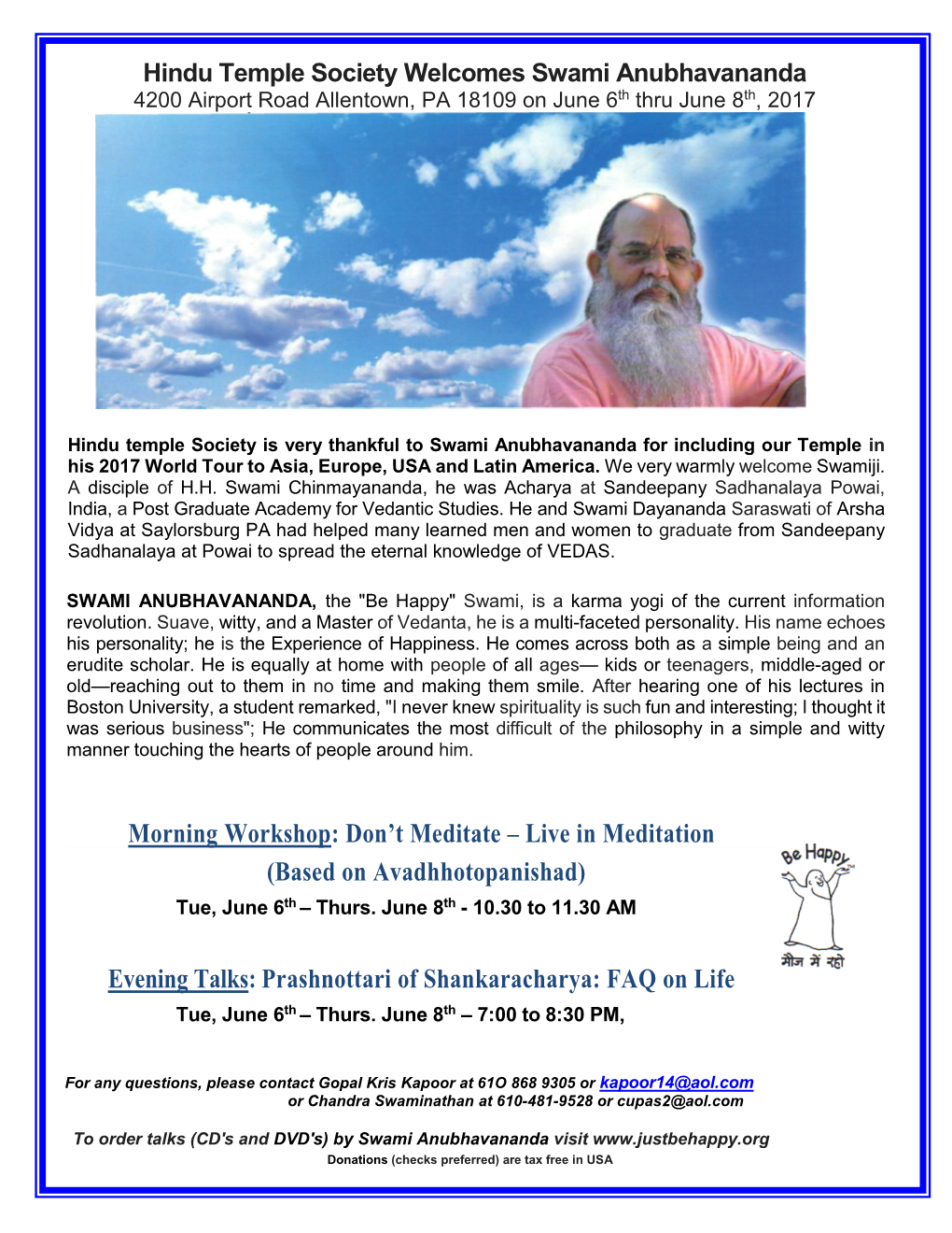 Evening Talks: Prashnottari of Shankaracharya: FAQ on Life Tue, June 6Th – Thurs