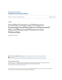 Friendship Formation and Maintenance: Examining Friendship Patterns of Homosexual Men and Heterosexual Women in Close Relationships Amanda G