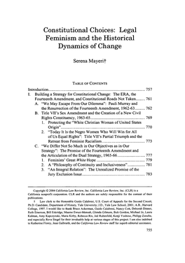 Constitutional Choices: Legal Feminism and the Historical Dynamics of Change