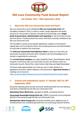Old Luce Community Fund Annual Report 1St October 2017- 30Th September 2018