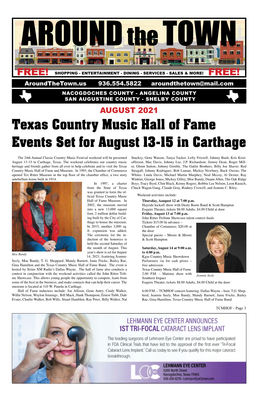 Texas Country Music Hall of Fame Events Set for August 13-15 in Carthage