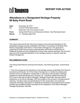 Alterations to a Designated Heritage Property 68 Baby Point Road