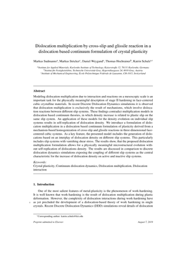 Dislocation Multiplication by Cross-Slip and Glissile Reaction in a Dislocation Based Continuum Formulation of Crystal Plasticity