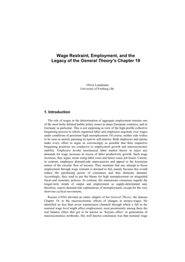 Wage Restraint, Employment, and the Legacy of the General Theory's