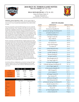 2018 Rgv Fc Toros Game Notes