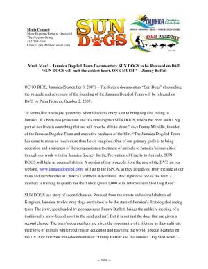 Jamaica Dogsled Team Documentary SUN DOGS to Be Released on DVD “SUN DOGS Will Melt the Coldest Heart