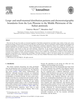 Large- and Small-Mammal Distribution Patterns and Chronostratigraphic Boundaries from the Late Pliocene to the Middle Pleistocene of the Italian Peninsula