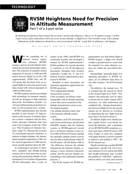 RVSM Heightens Need for Precision in Altitude Measurement Part 1 of a 2-Part Series