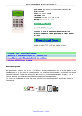 Bosch Instruction Manuals Download