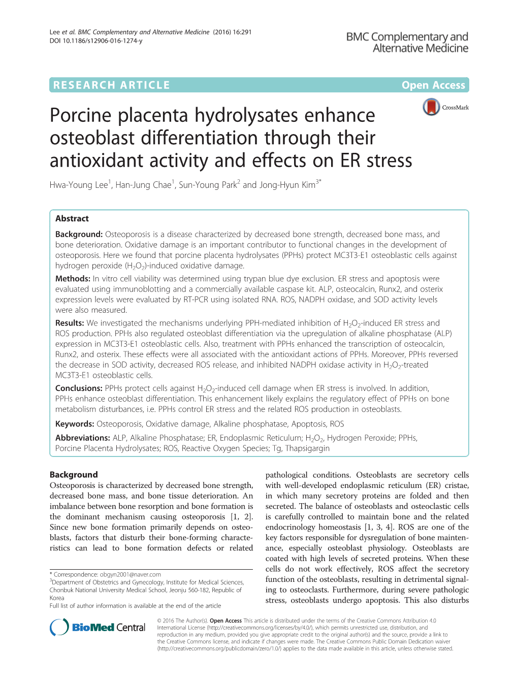 Porcine Placenta Hydrolysates Enhance Osteoblast Differentiation Through Their Antioxidant Activity and Effects on ER Stress