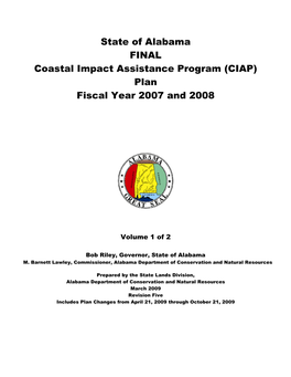 State of Alabama FINAL Coastal Impact Assistance Program (CIAP) Plan Fiscal Year 2007 and 2008