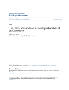 The Petroleum Landman: a Sociological Analysis of an Occupation
