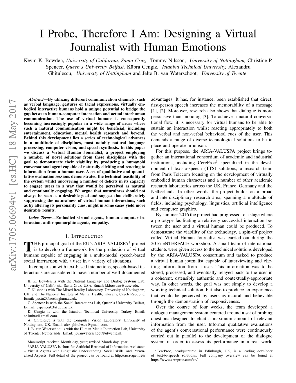 Designing a Virtual Journalist with Human Emotions Kevin K