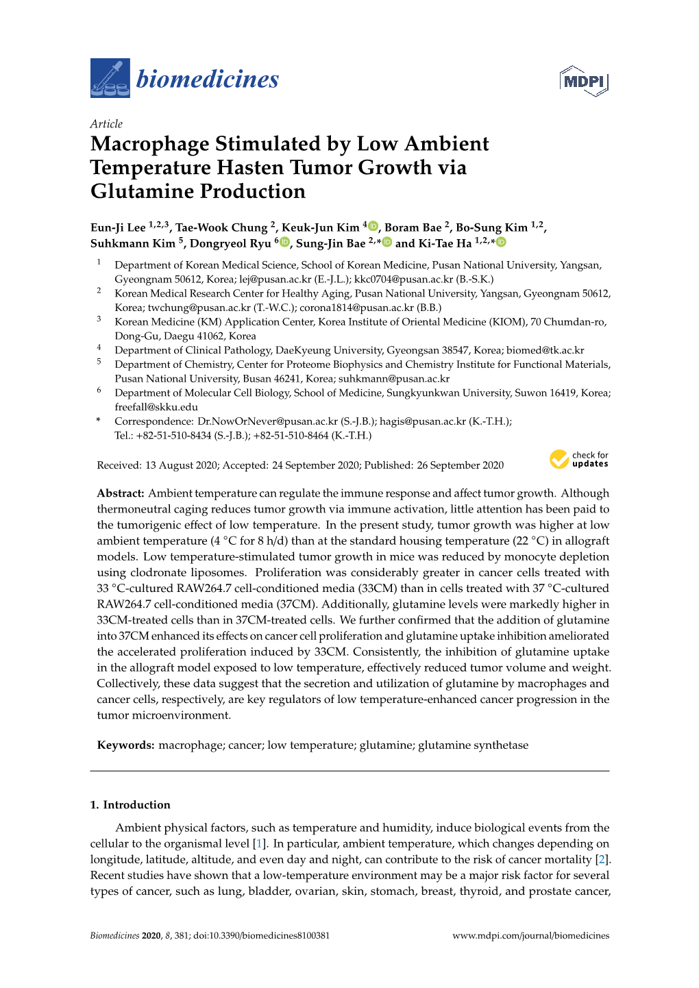 Macrophage Stimulated by Low Ambient Temperature Hasten Tumor Growth Via Glutamine Production