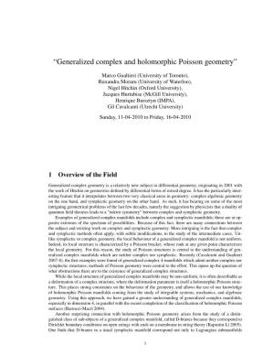 “Generalized Complex and Holomorphic Poisson Geometry”