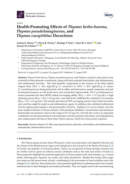 Health-Promoting Effects of Thymus Herba-Barona, Thymus Pseudolanuginosus, and Thymus Caespititius Decoctions