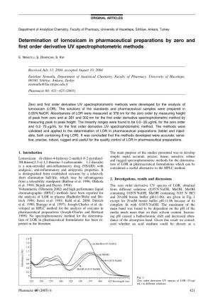Determination of Lornoxicam in Pharmaceutical Preparations by Zero and First Order Derivative UV Spectrophotometric Methods