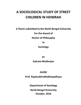A Sociological Study of Street Children in Howrah