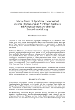 Nährstoffarme Stillgewässer (Heideweiher) Und Ihre Pflanzenarten in Nordrhein-Westfalen – Mit Untersuchungen Zur Aktuellen Bestandsentwicklung