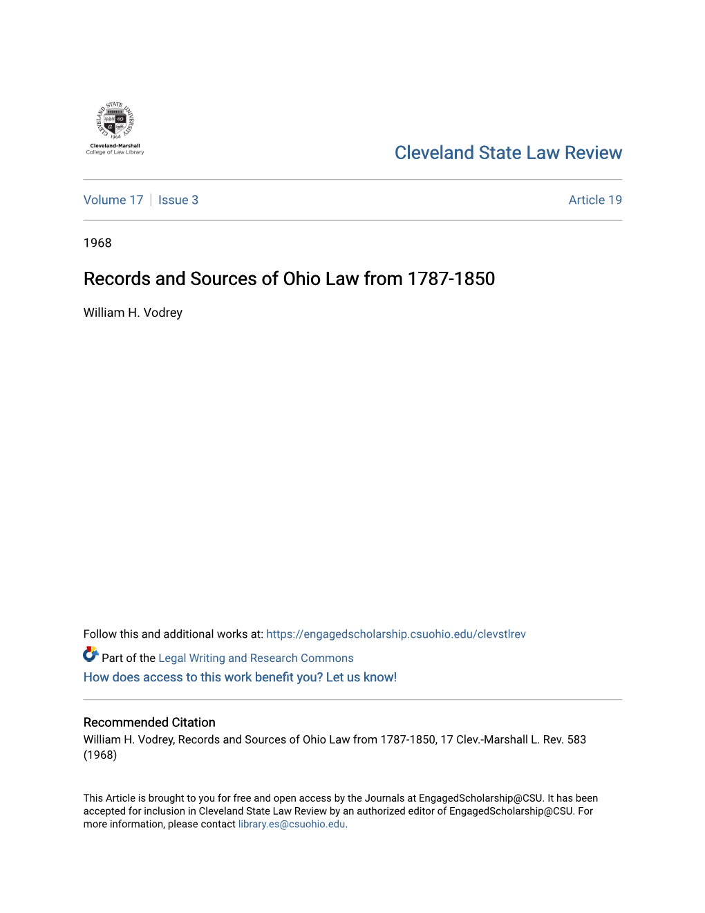 Records and Sources of Ohio Law from 1787-1850