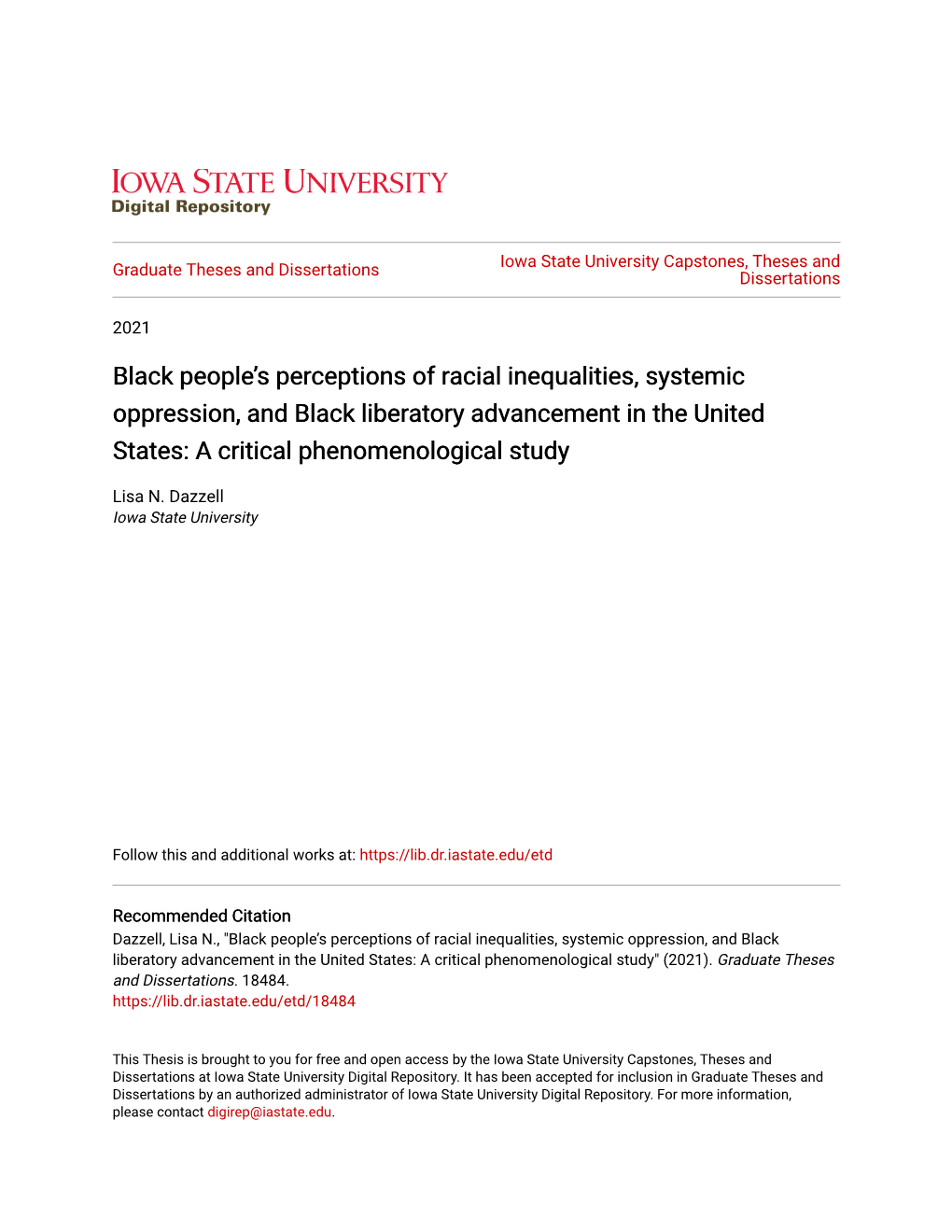 Black People's Perceptions of Racial Inequalities, Systemic Oppression