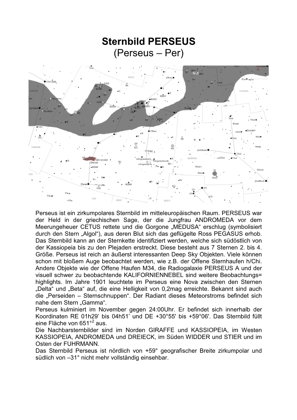 Sternbild PERSEUS (Perseus – Per)