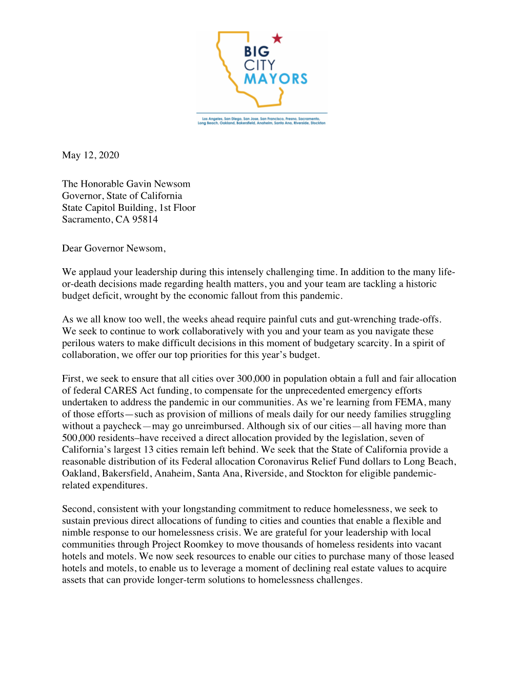 Wrote to Governor Gavin Newsom Detailing Their