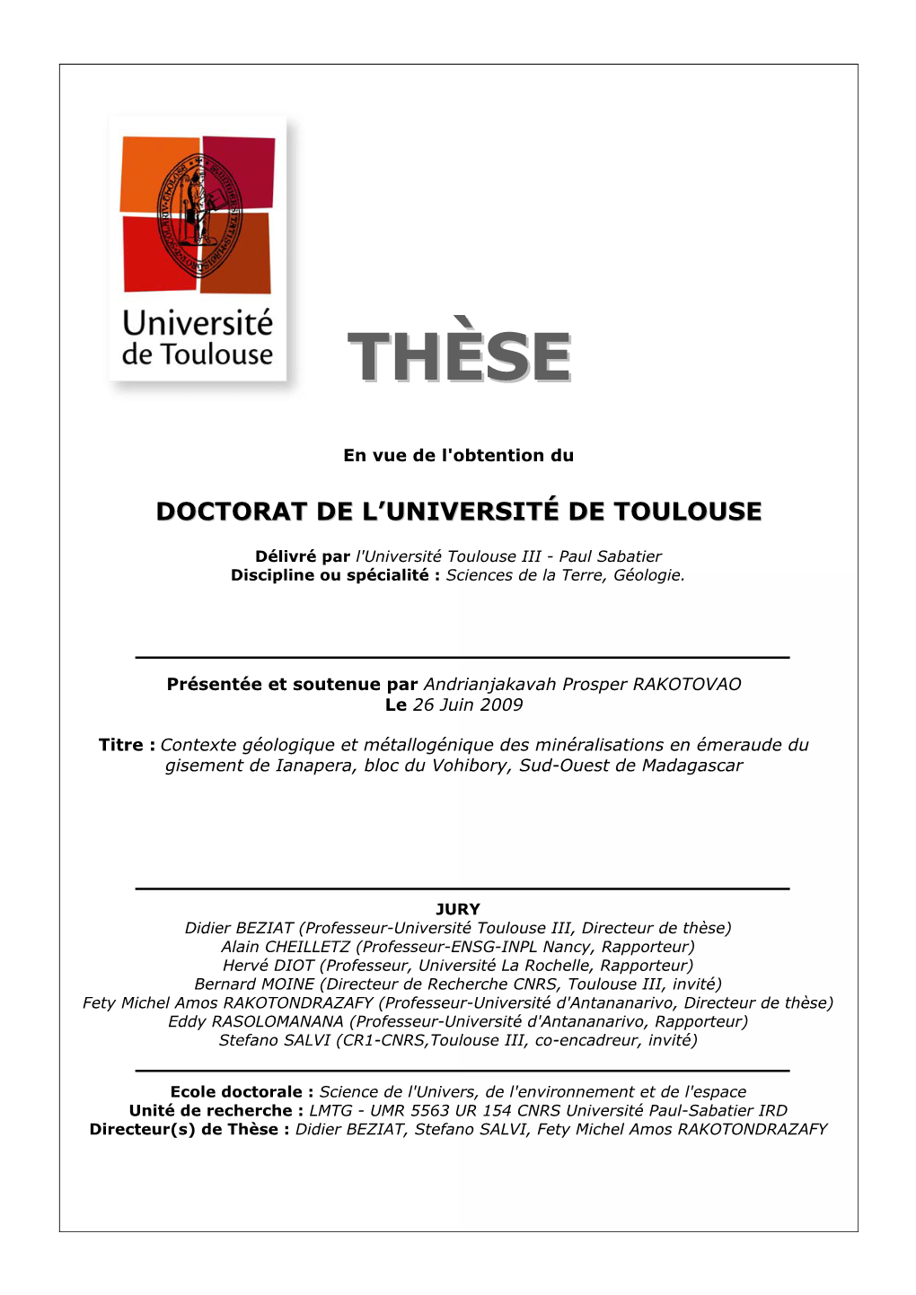 Doctorat De L'université De Toulouse