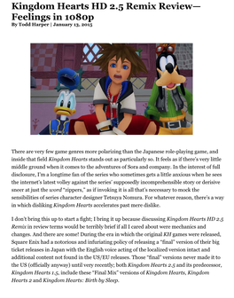 Kingdom Hearts HD 2.5 Remix Review—Feelings in 1080P : Games