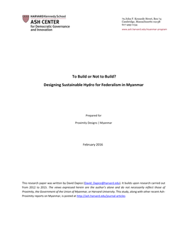 Designing Sustainable Hydro for Federalism in Myanmar