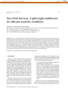 Styx Grid Services: Lightweight Middleware for Efficient Scientific